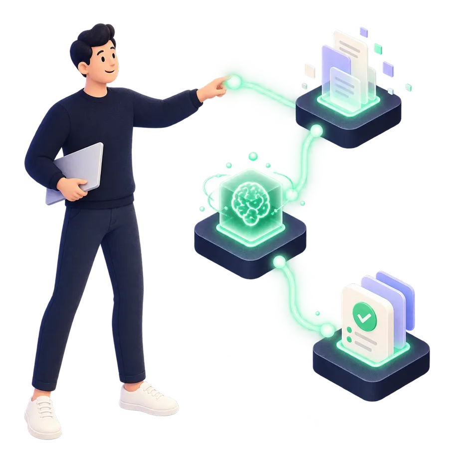 KI-Illustration: Berater verbindet einen KI-Workflow (KI-generiert)