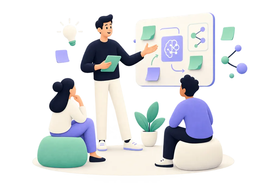 KI-Illustration: Berater bei einem KI-Workshop (KI-generiert)